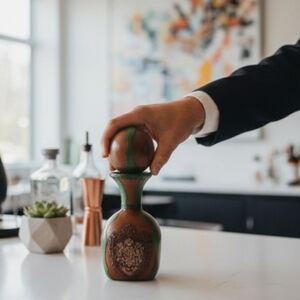 MCM Italian Leather Wrapped Decanter - Hand Tooled Green/Brown